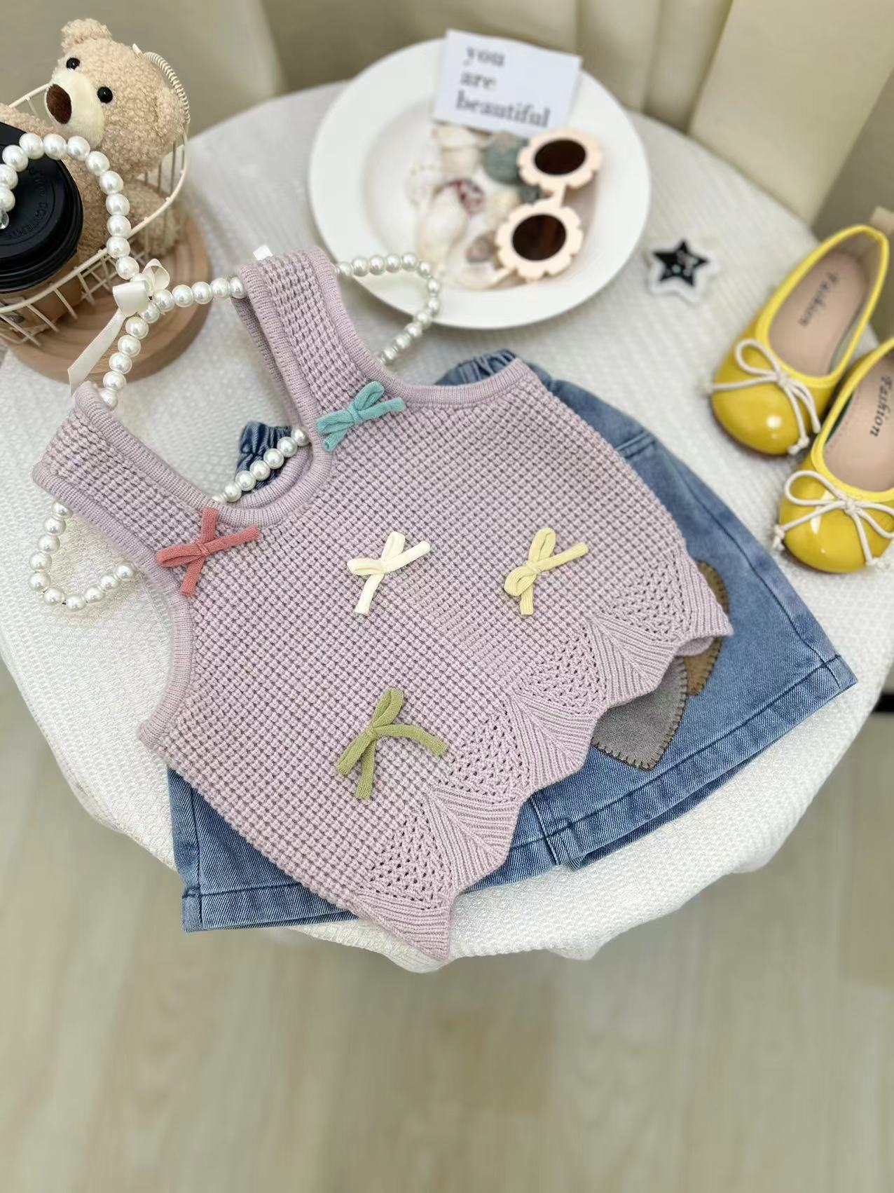 Mädchen Kleinkinderset Schleifen und Jeans