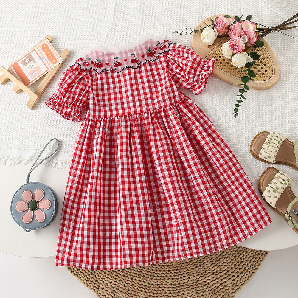Kariertes Kinderkleid Cerejinhas