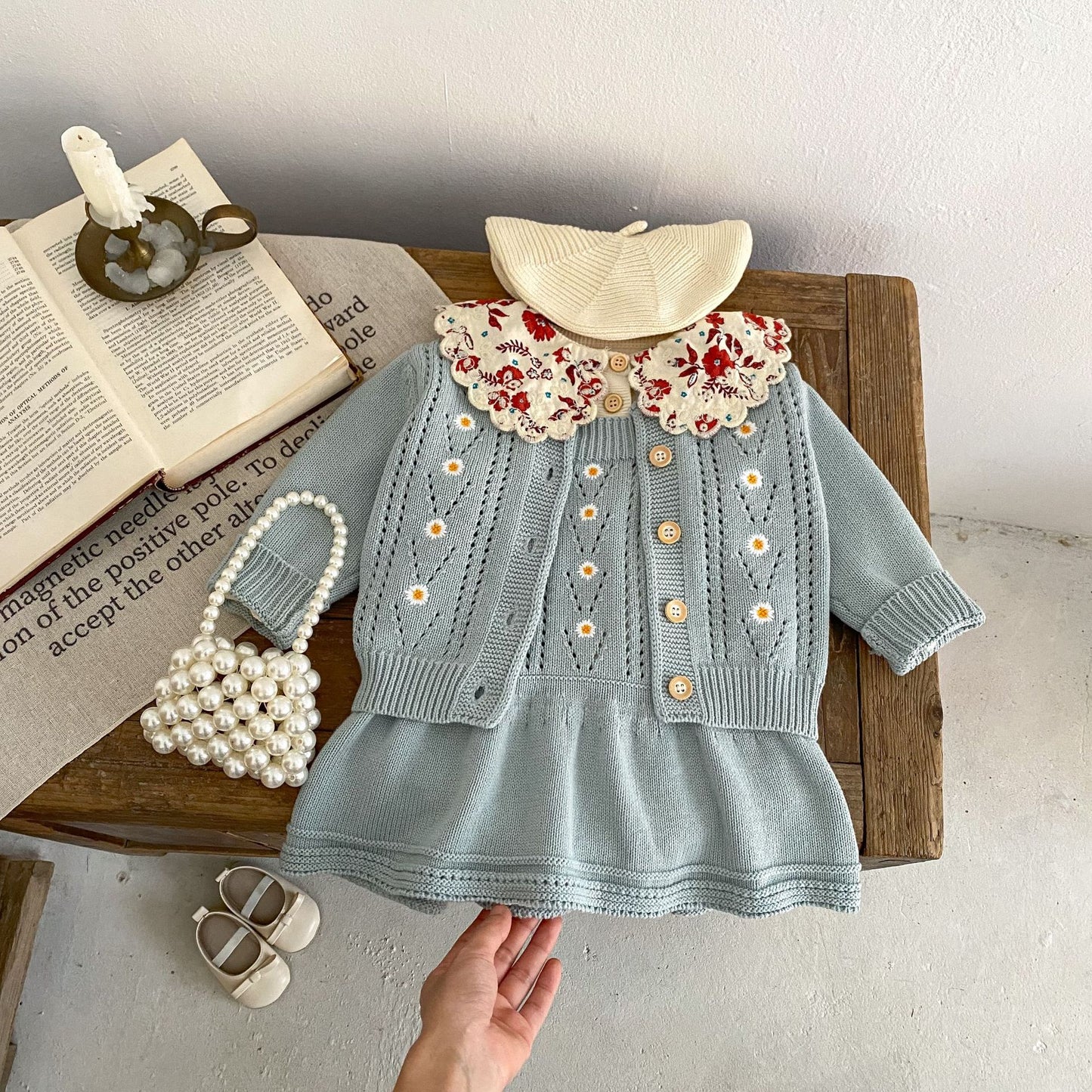 Mädchen Kleinkinderset Strickblumen