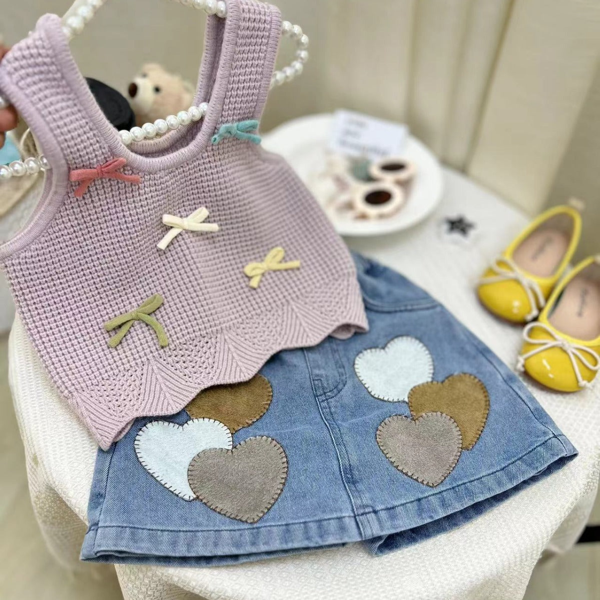Mädchen Kleinkinderset Schleifen und Jeans