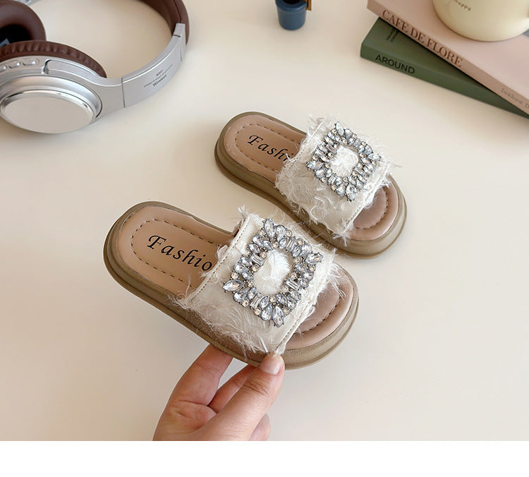 Girls' Rhinestone Flip Flops