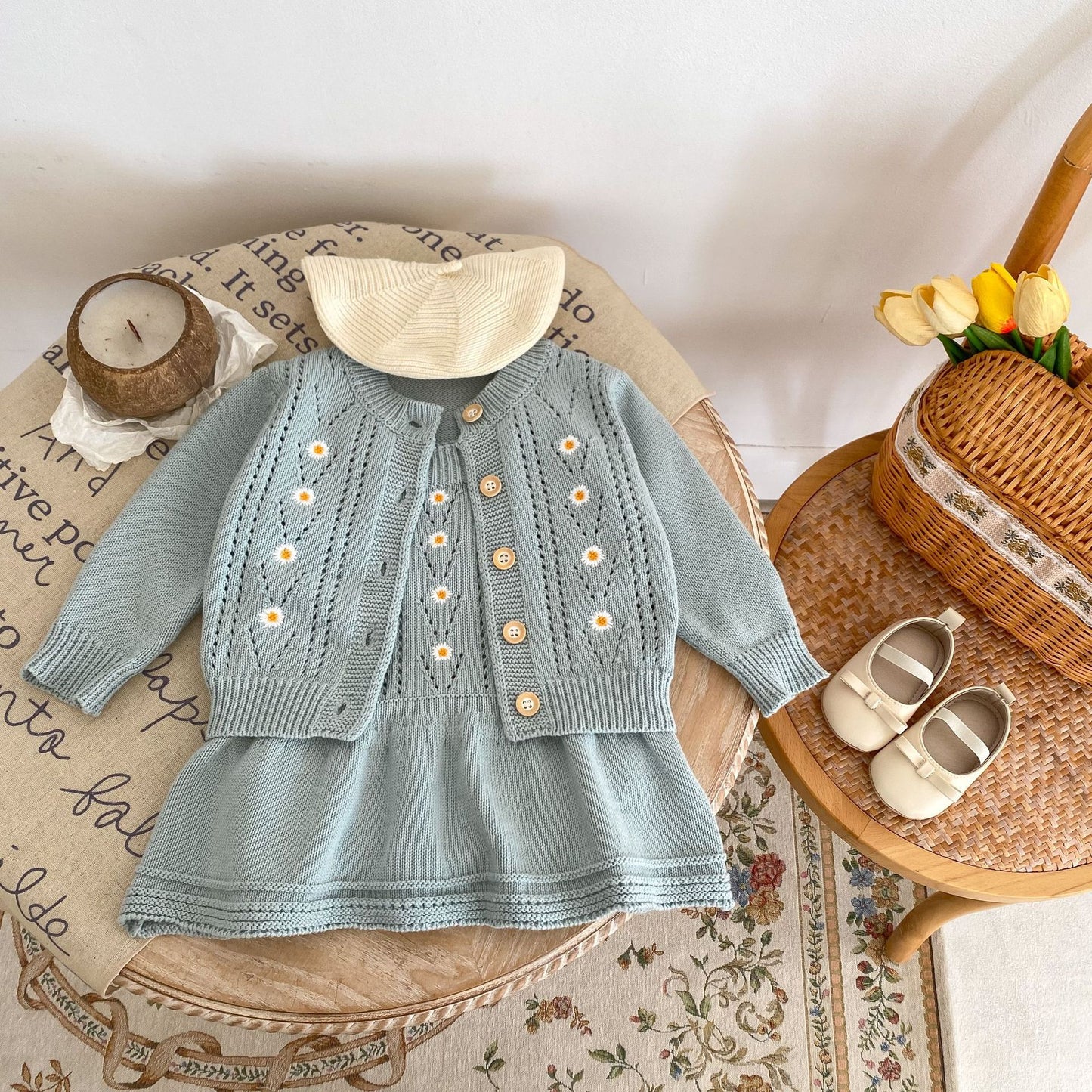 Mädchen Kleinkinderset Strickblumen