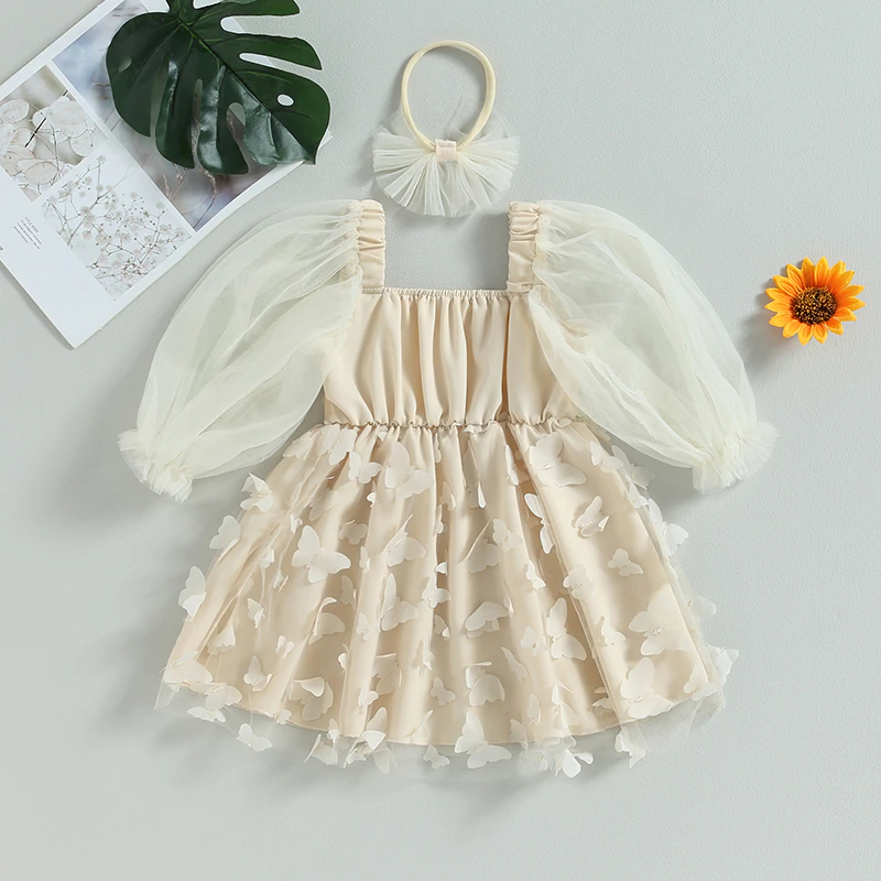 Children's beige butterfly dress + Headband