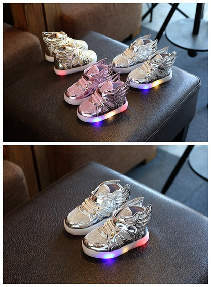 Children's shoe with wing and LED