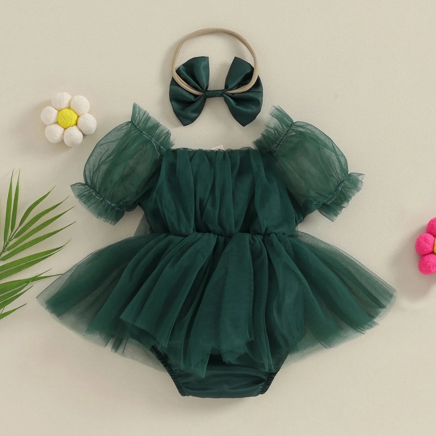 Christmas Infant Bodysuit Tulle Bow + Headband