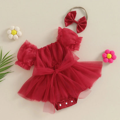 Christmas Infant Bodysuit Tulle Bow + Headband