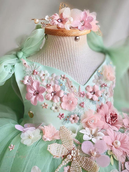 Enchanted Garden Green Children's Party Dress