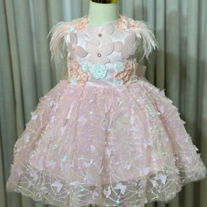 Children's Party Dress Butterflies and Feathers Sequin