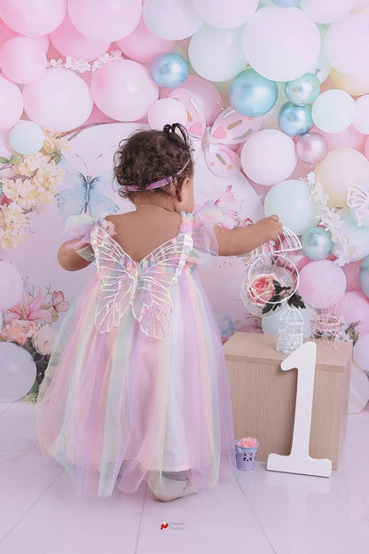 Children's colorful tulle dress with butterfly wings