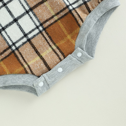 Children's plaid bodysuit with hood and pocket