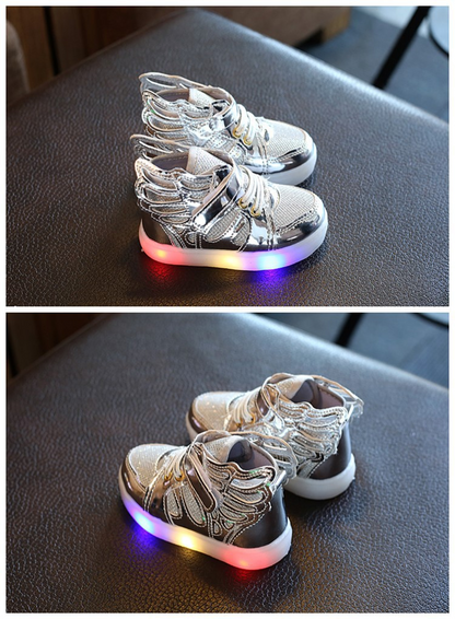 Children's shoe with wing and LED