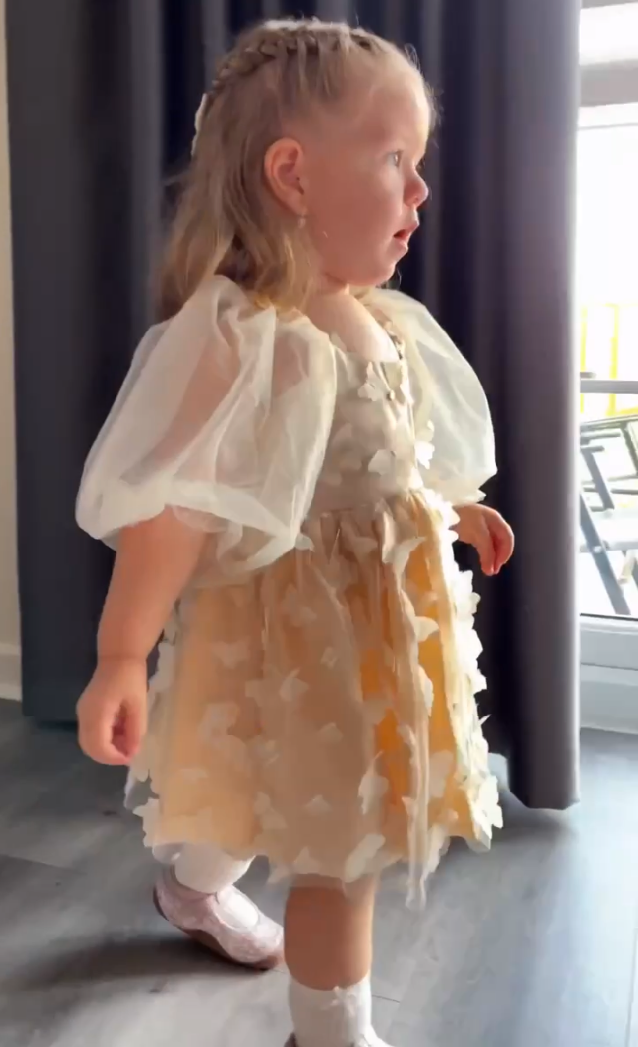 Children's beige butterfly dress + Headband