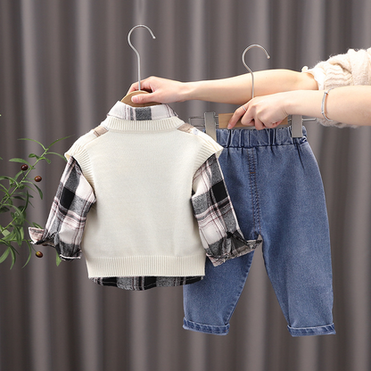 Children's set with vest and plaid shirt