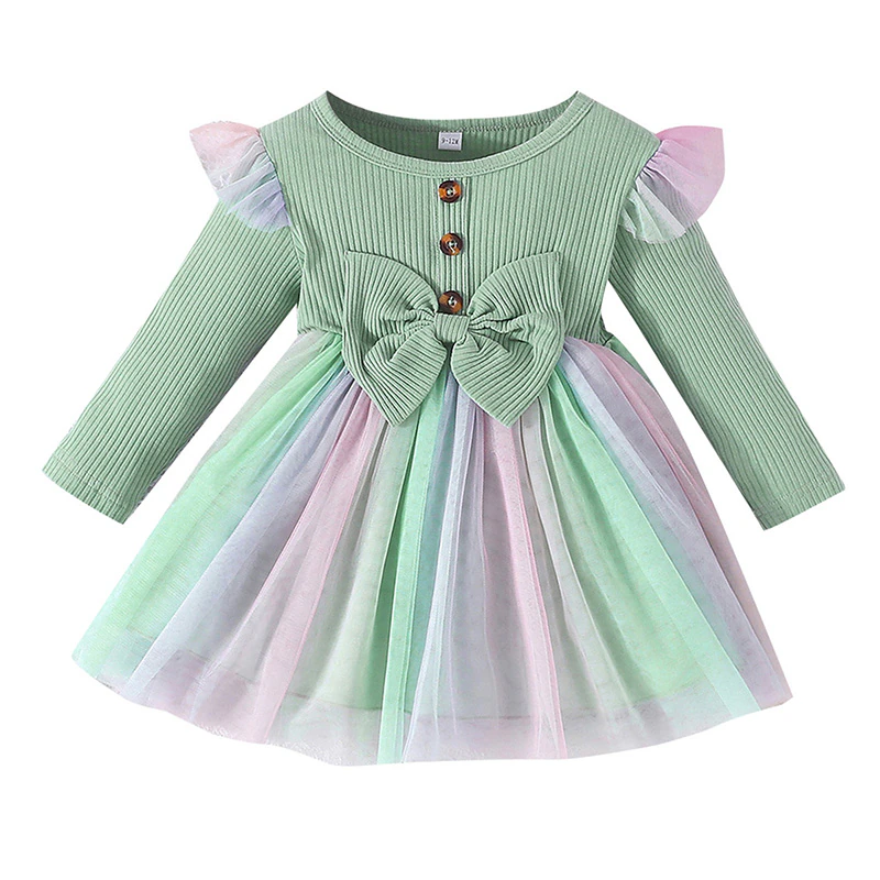 Children's Dress with bow and colorful skirt