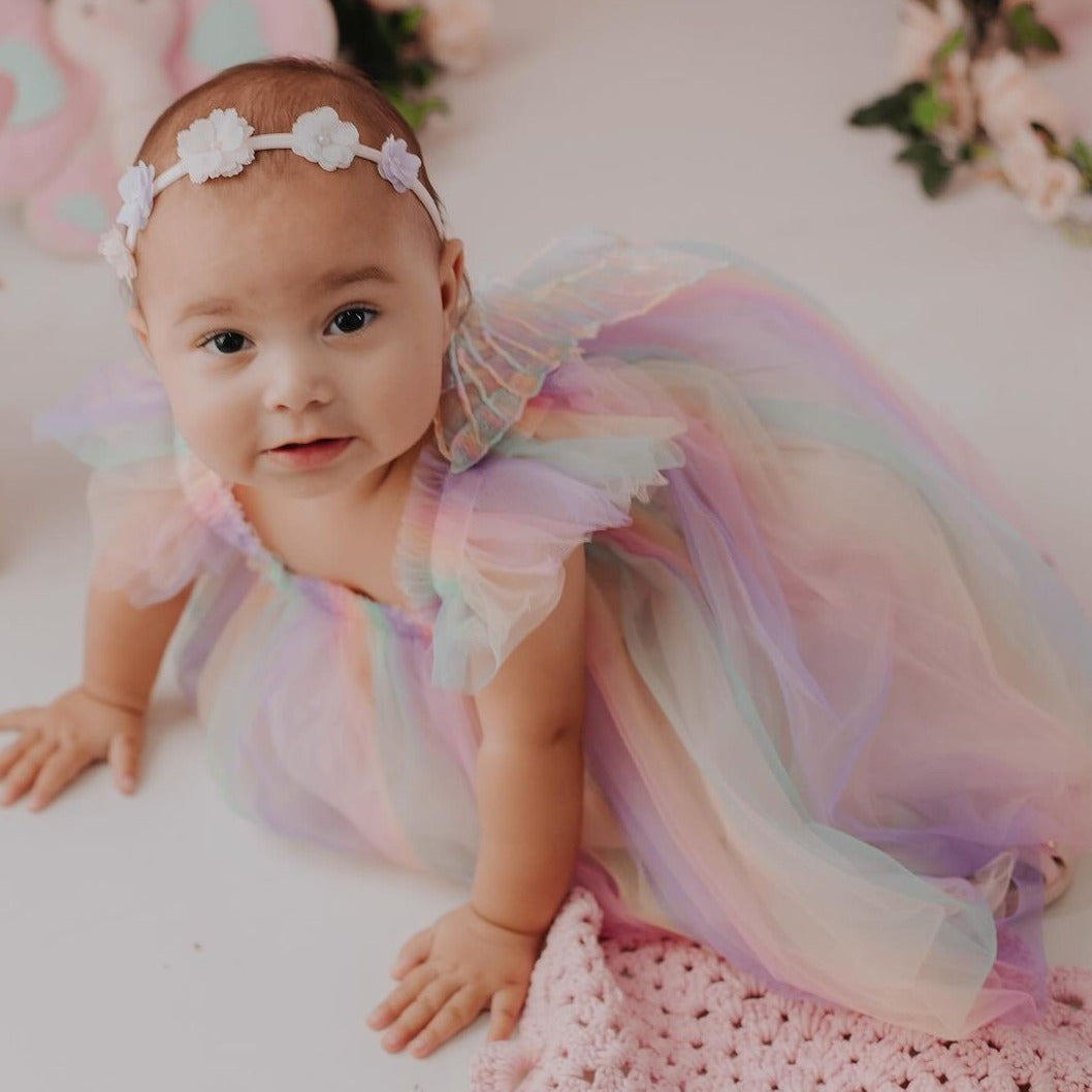 Children's colorful tulle dress with butterfly wings