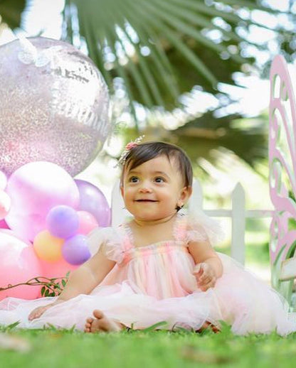 Children's colorful tulle dress with butterfly wings