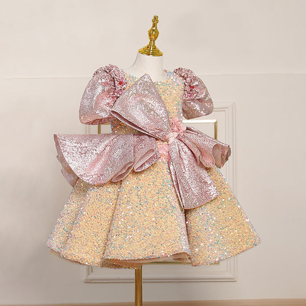 Shiny Children's Party Dress With Bow