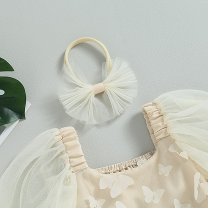 Children's beige butterfly dress + Headband