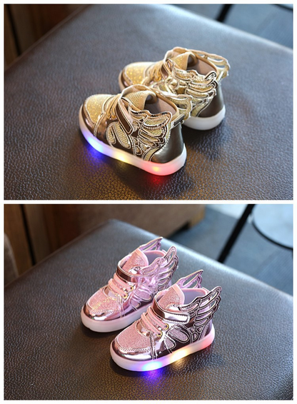 Children's shoe with wing and LED