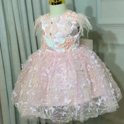 Children's Party Dress Butterflies and Feathers Sequin