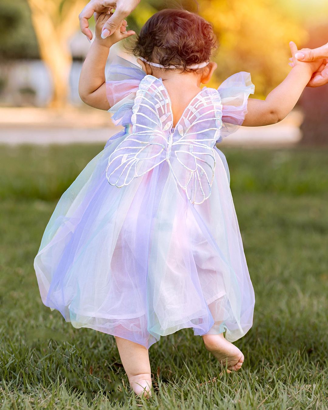 Children's colorful tulle dress with butterfly wings