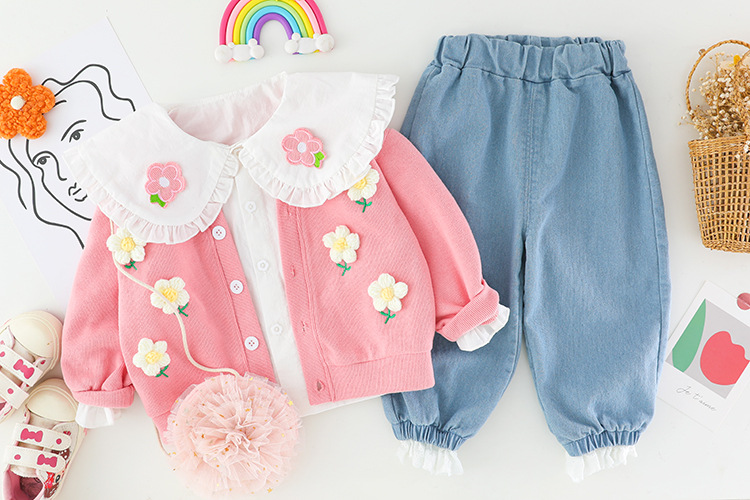 Children's shirt set with flower collar