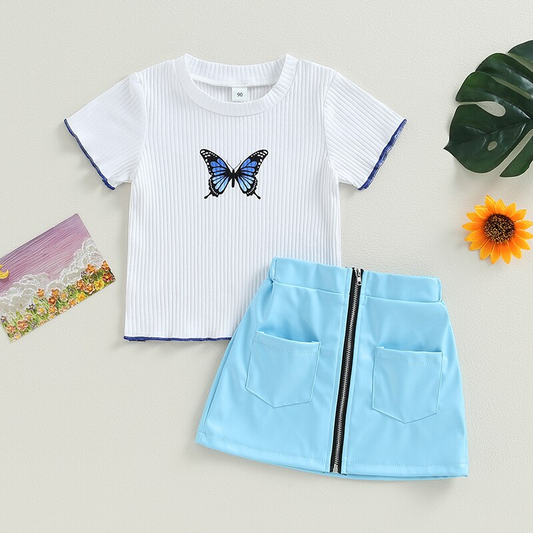 Children's butterfly set with blue skirt