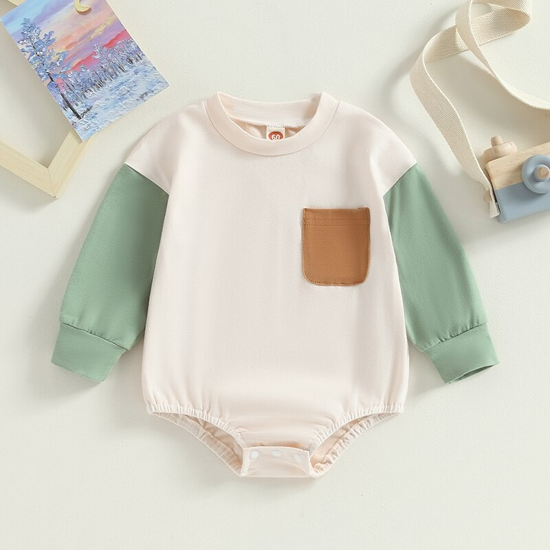 Children's bodysuit with brown pocket