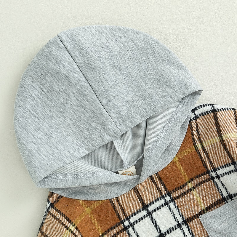 Children's plaid bodysuit with hood and pocket