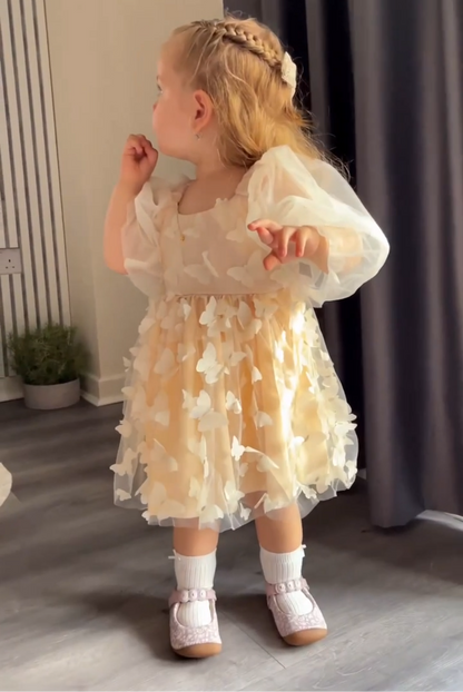 Children's beige butterfly dress + Headband