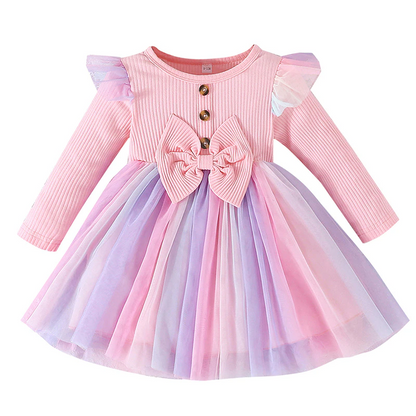 Children's Dress with bow and colorful skirt