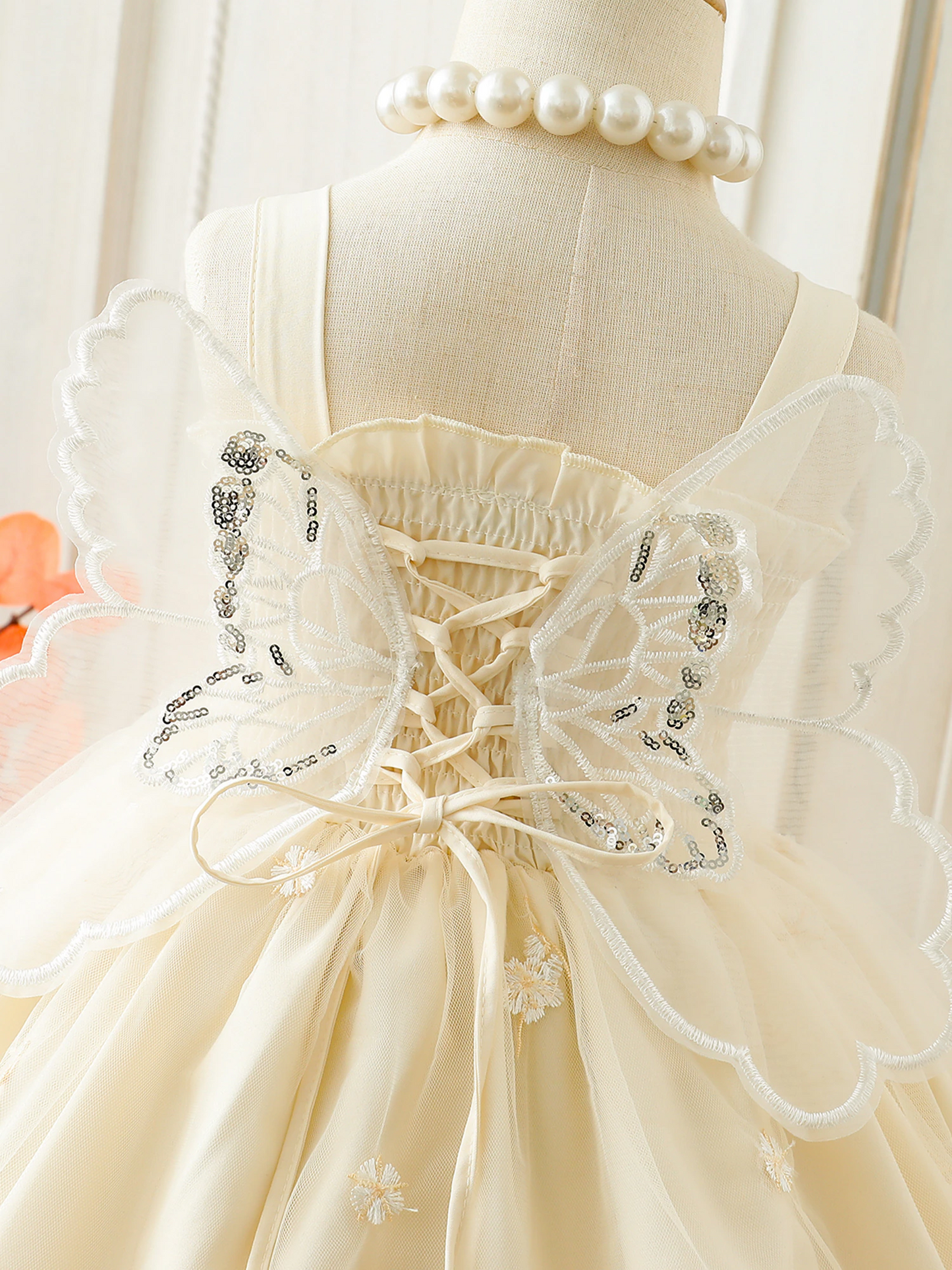 Embroidered Dress with Butterfly Wings