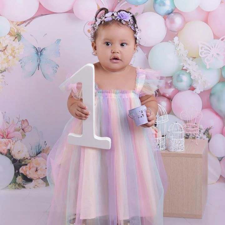 Children's colorful tulle dress with butterfly wings