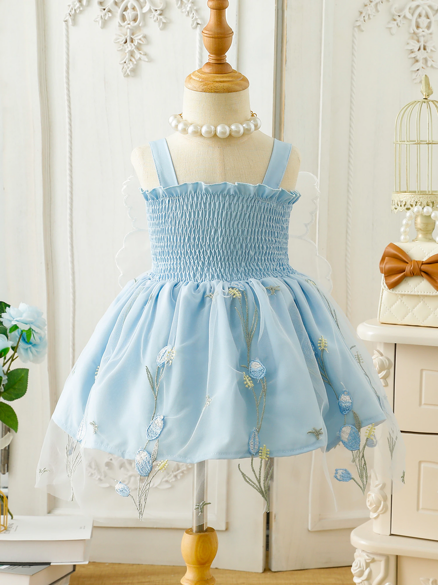 Embroidered Dress with Butterfly Wings