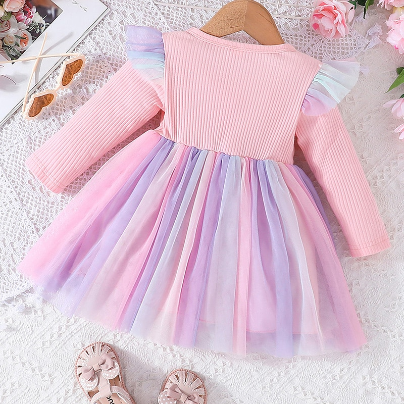 Children's Dress with bow and colorful skirt