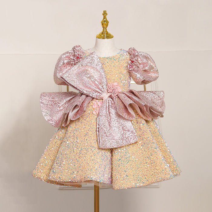 Shiny Children's Party Dress With Bow