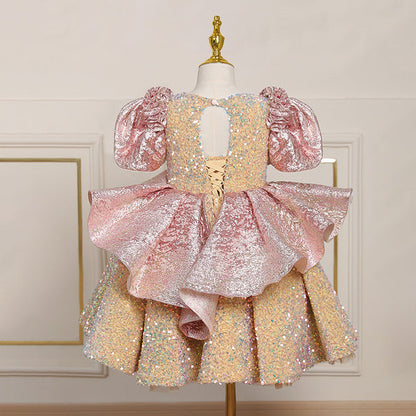 Shiny Children's Party Dress With Bow