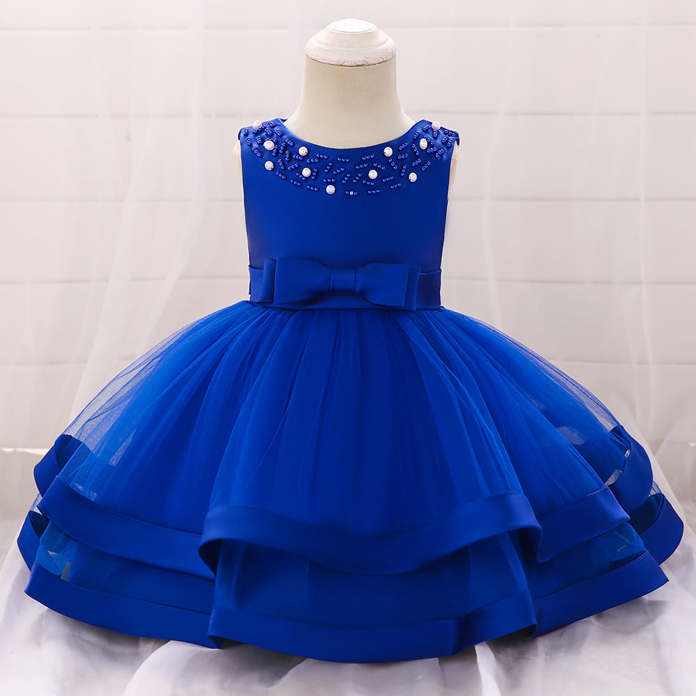 Children's Party Dress Tulle Bow and Pearls