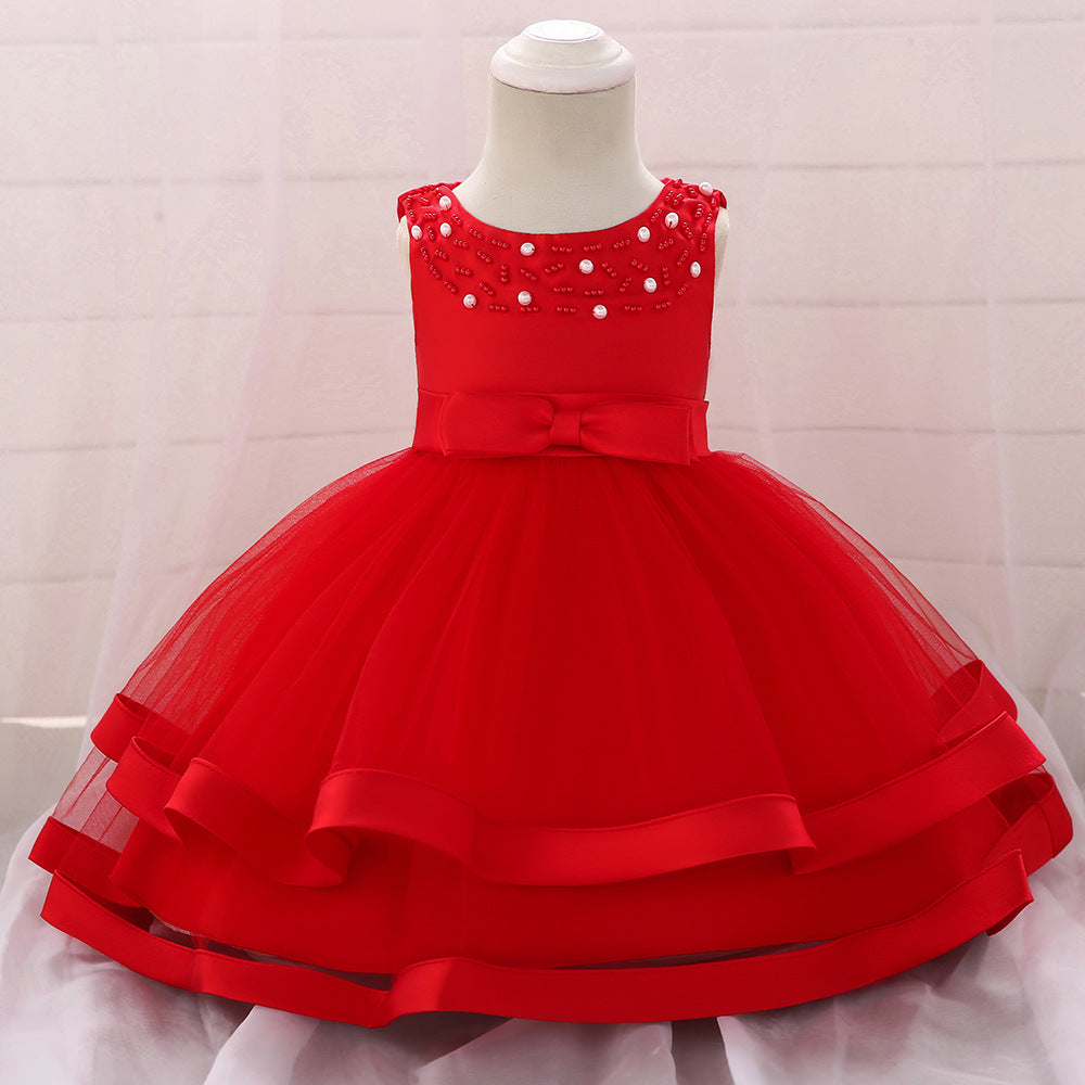 Children's Party Dress Tulle Bow and Pearls