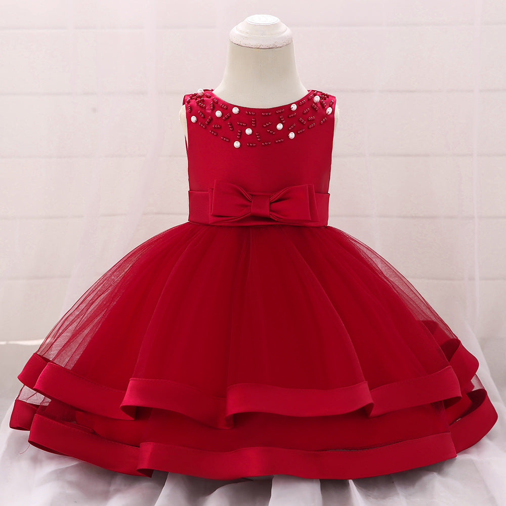 Children's Party Dress Tulle Bow and Pearls