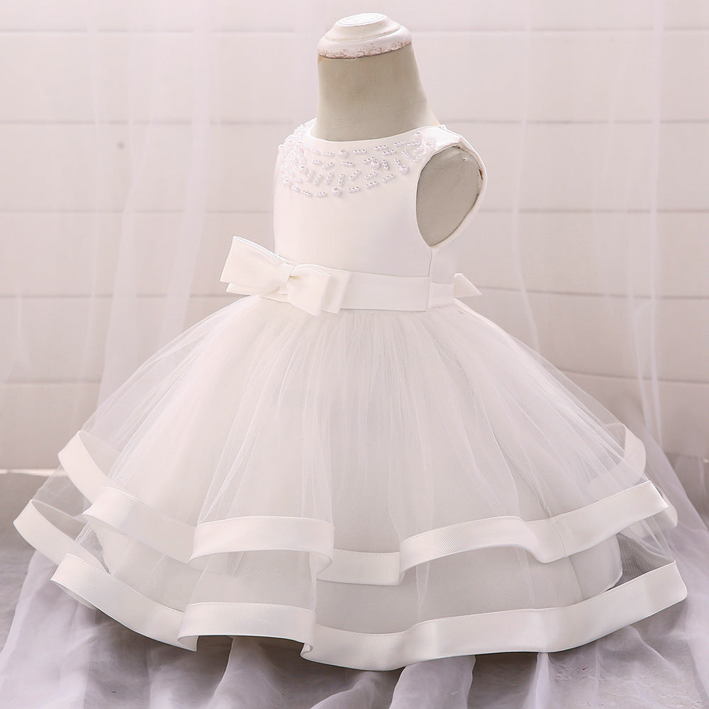 Children's Party Dress Tulle Bow and Pearls