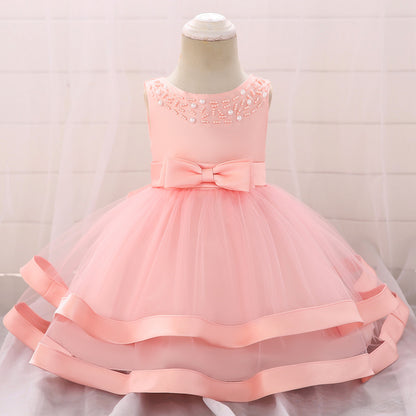 Children's Party Dress Tulle Bow and Pearls