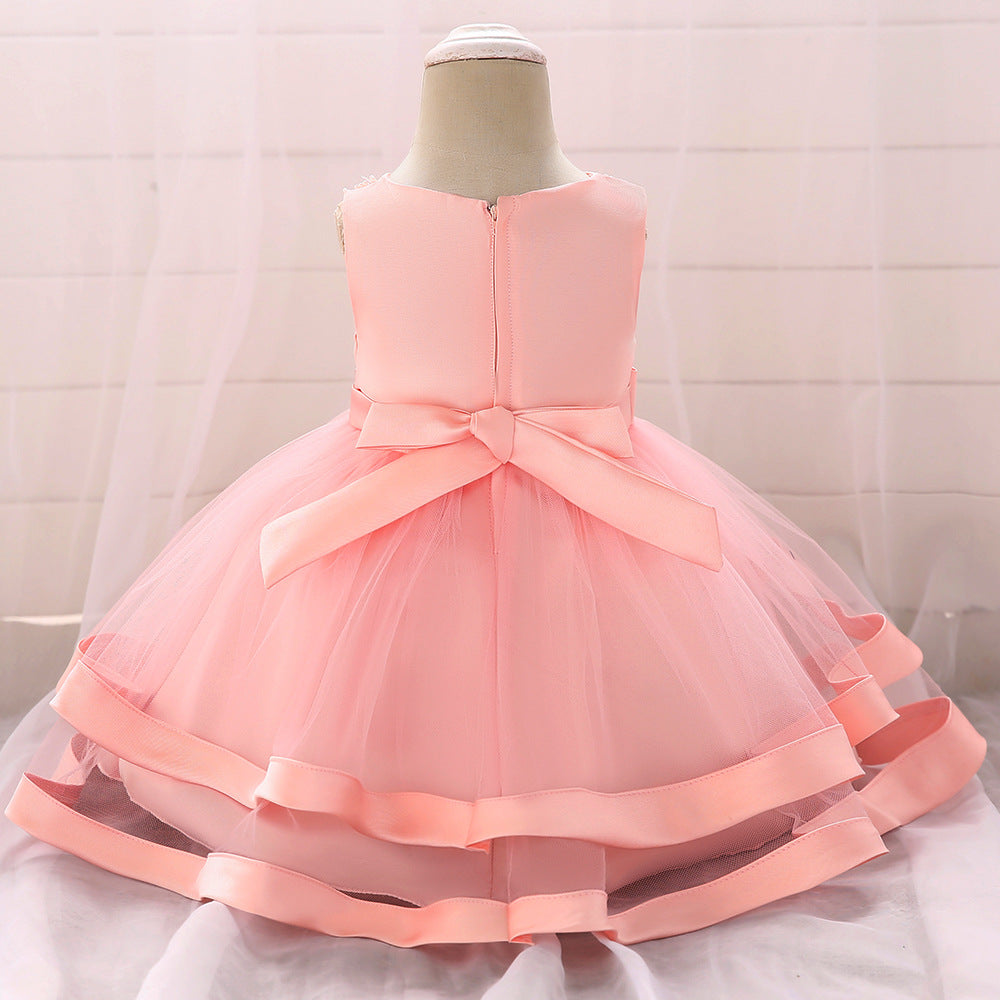 Children's Party Dress Tulle Bow and Pearls