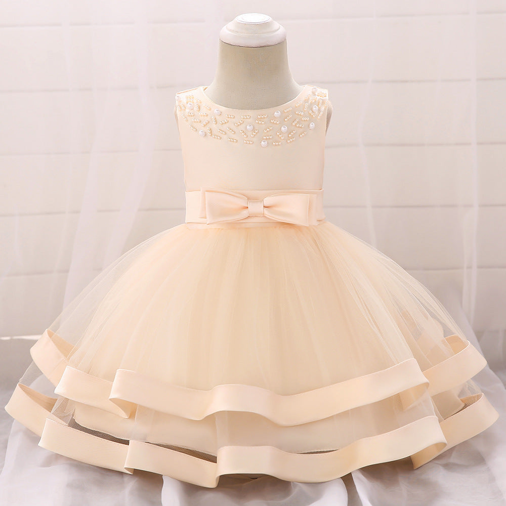 Children's Party Dress Tulle Bow and Pearls