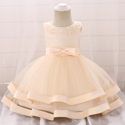 Children's Party Dress Tulle Bow and Pearls