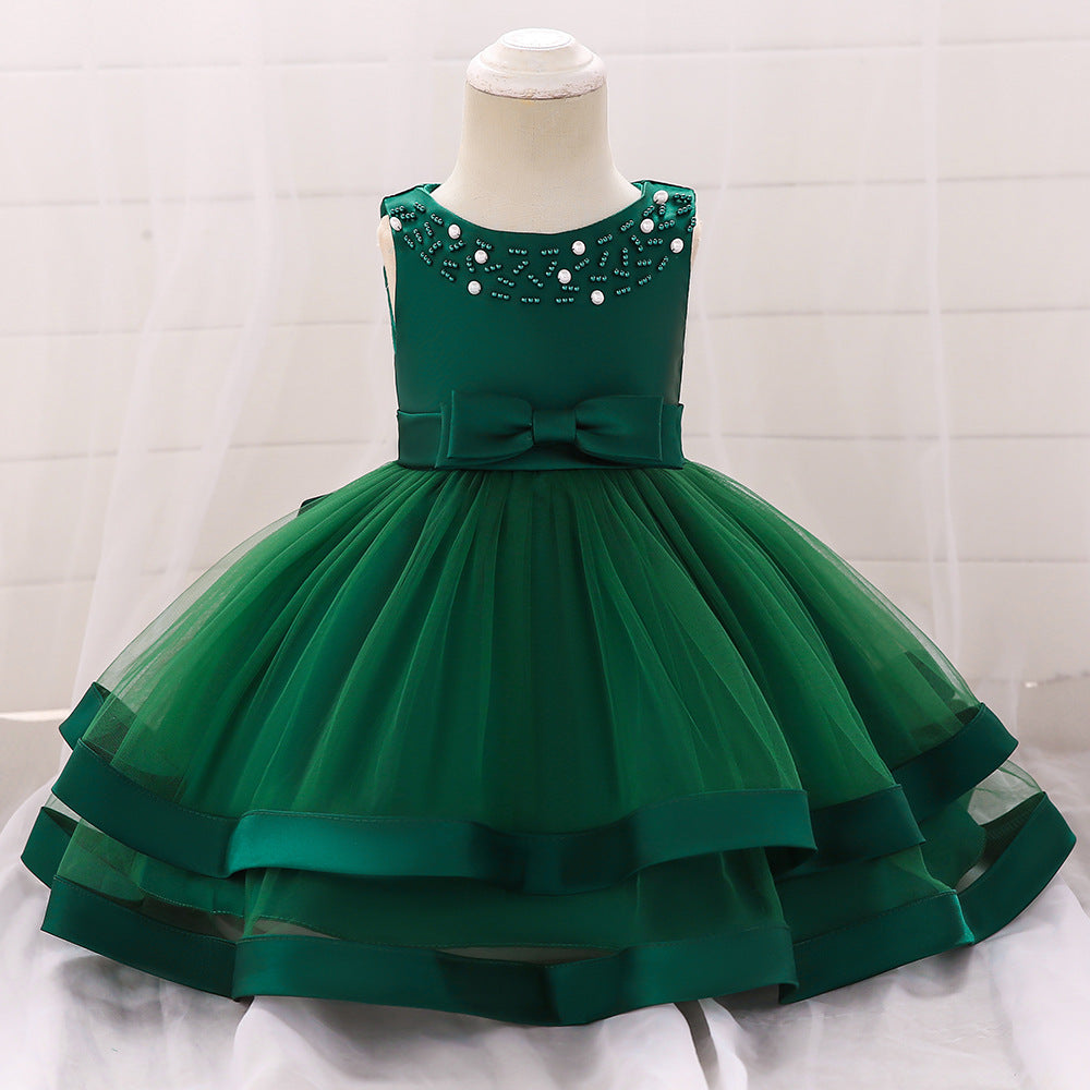 Children's Party Dress Tulle Bow and Pearls