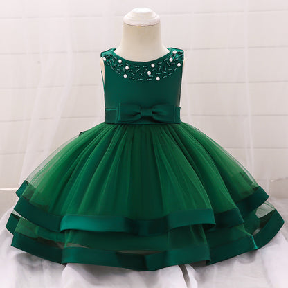 Children's Party Dress Tulle Bow and Pearls