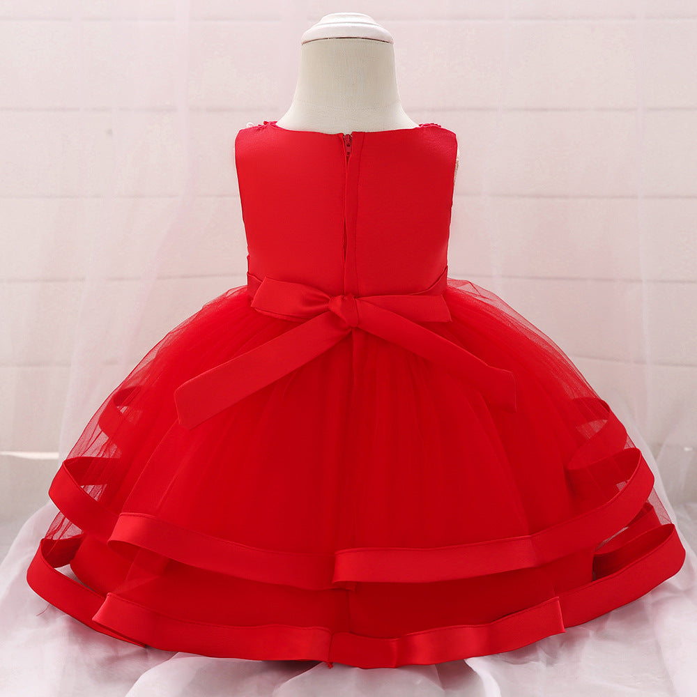 Children's Party Dress Tulle Bow and Pearls