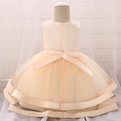 Children's Party Dress Tulle Bow and Pearls