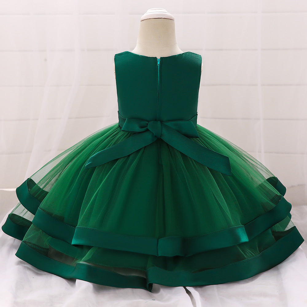 Children's Party Dress Tulle Bow and Pearls